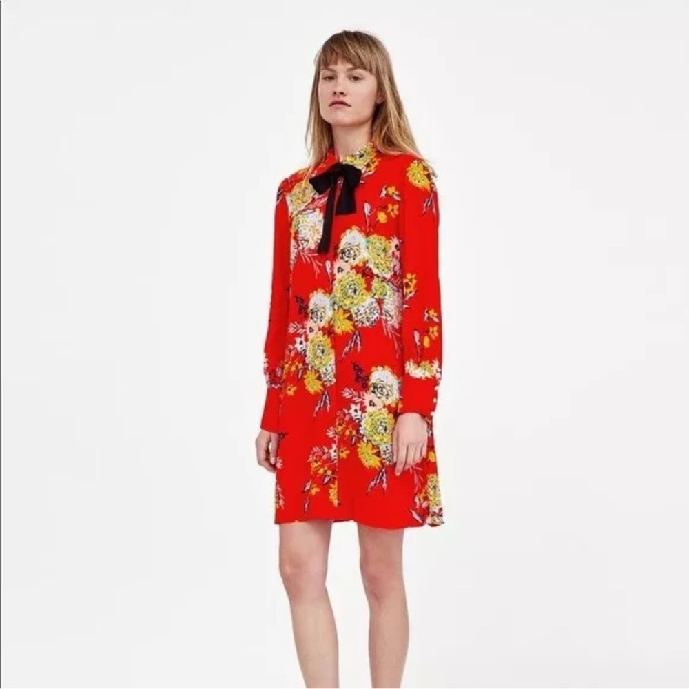 Zara Orange Long Sleeve Dress with Peter Pan Collar